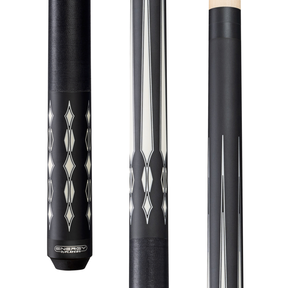 Energy By Players Matte Black/White with Silver Cue with Black Linen Wrap