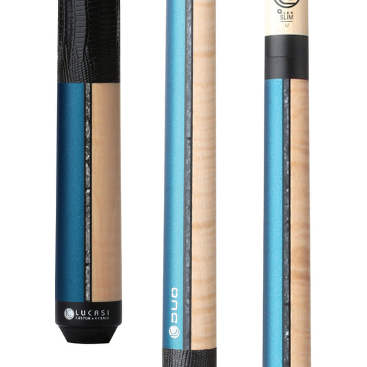 Lucasi Custom Duo Prussian Blue/Natural Super Birdseye Cue with Embossed Leather Wrap - photo 1