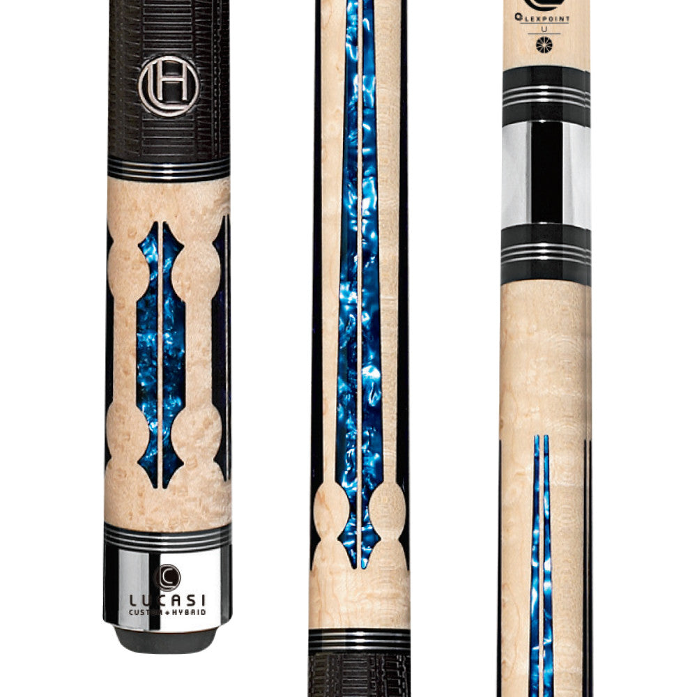 Lucasi Hybrid Natural Birdseye Maple & Blue Crush Cue with Sport G5 Gr